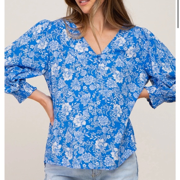 Pinkblush Tops - Pinkblush Blue Floral Paisley Button Front 3/4 Sleeve Maternity Top